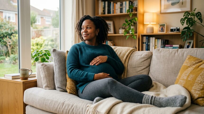 Woman in early pregnancy managing digestive discomfort at home